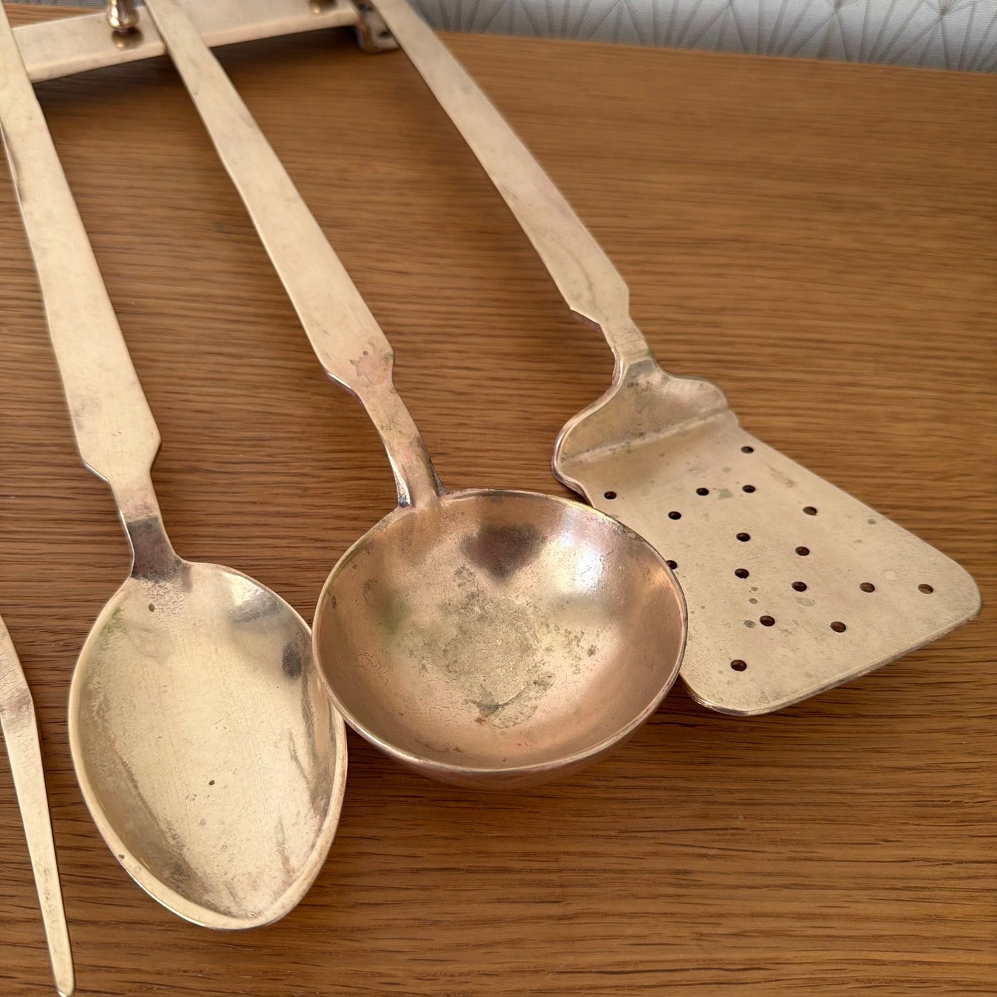 Vintage French Brass Kitchen Utensils Set 6 Pieces Hanging Bar 1805267 Unbranded