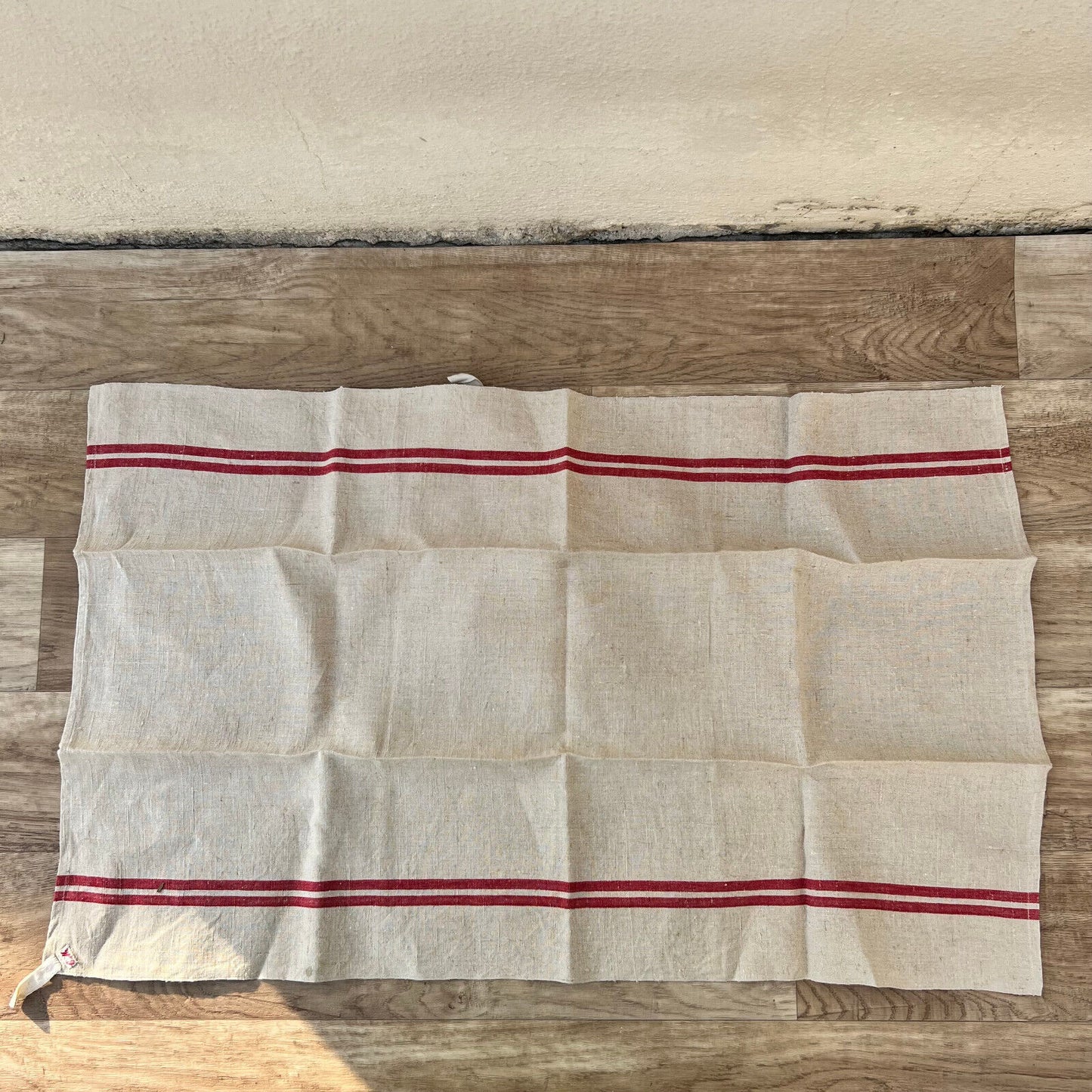 Vintage Rustic French Linen Red Stripe Tea Towel dish cloth Set of 2 12102417 - Fleamarketfrance