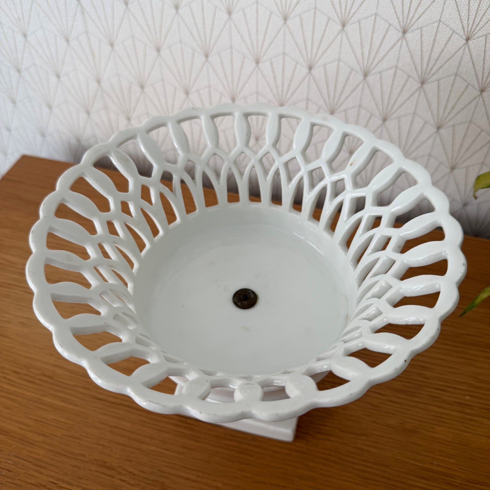 Vintage French White Porcelain Reticulated Footed Compote 0708261 Fleamarketfrance