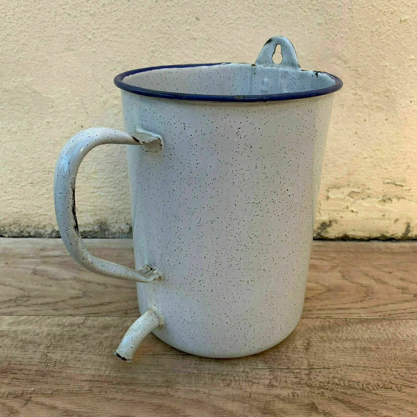 French Vintage Enamelware Medical Irrigator Douche White Blue Rim 10161920 Unbranded