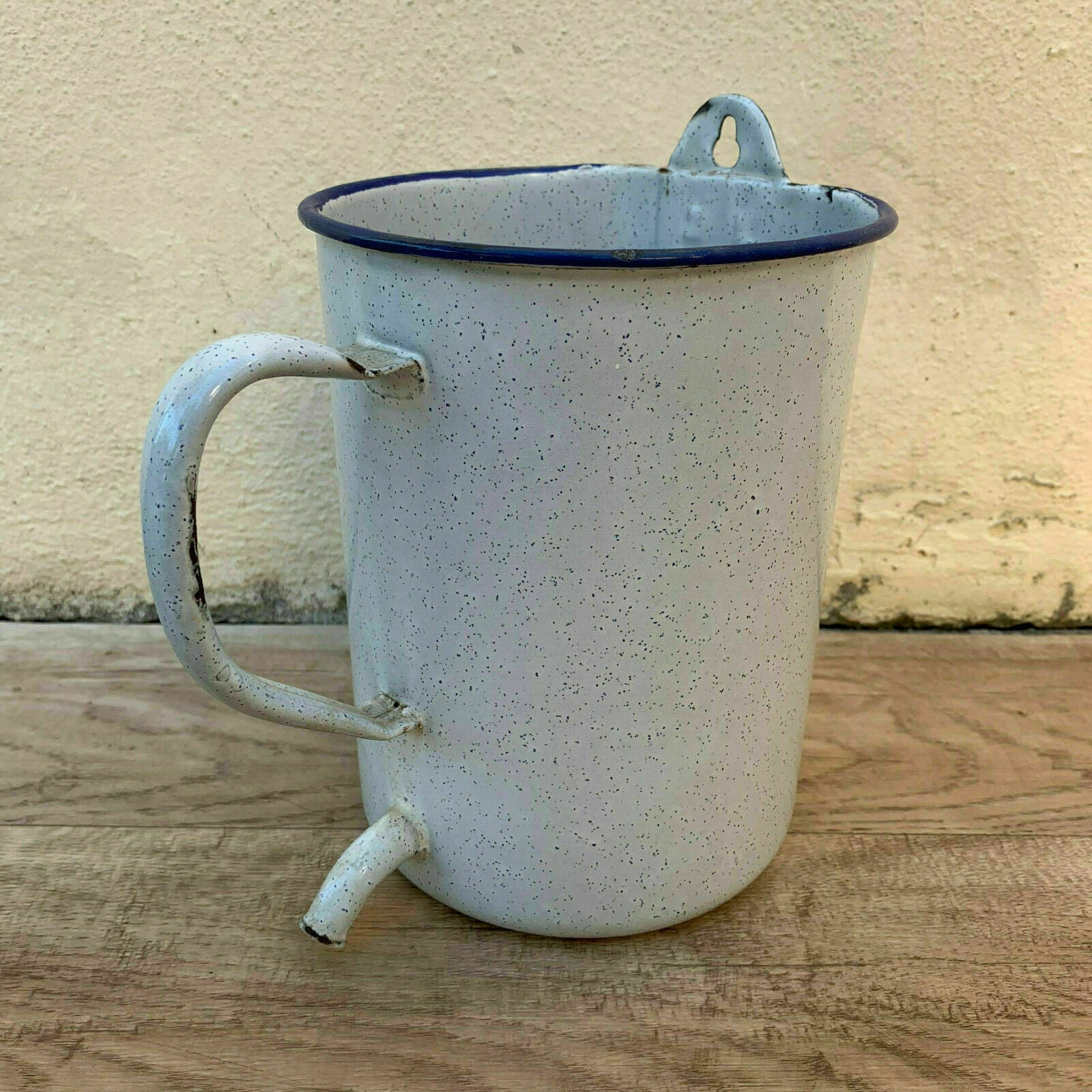 French Vintage Enamelware Medical Irrigator Douche White Blue Rim 10161920 Unbranded