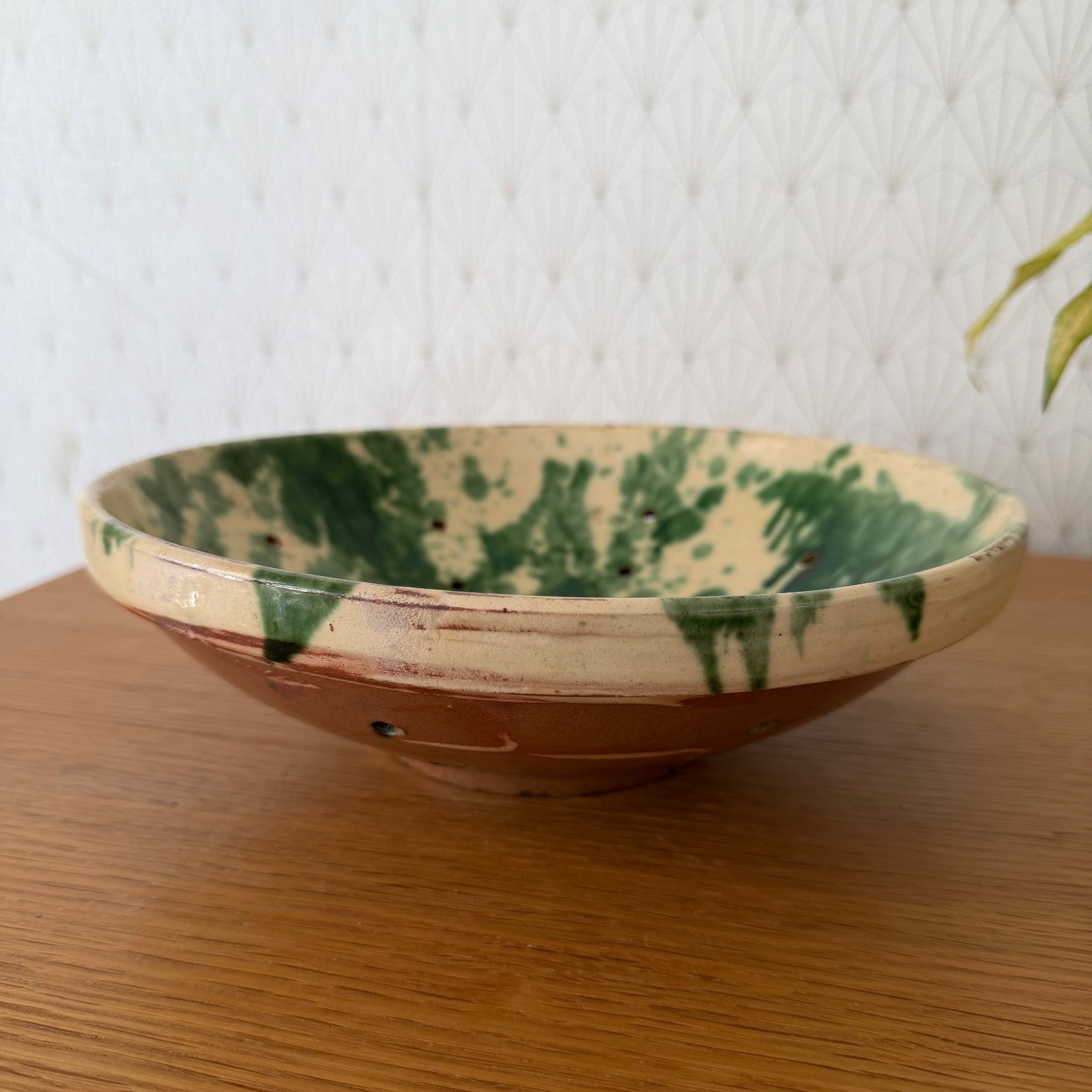 Vintage French Pottery Glazed Fruit Bowl Perforated Drying Dish 1606265 Unmarked