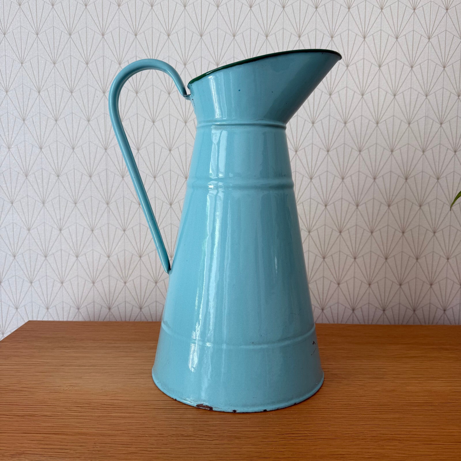 Vintage French Enamel pitcher jug water enameled blue 1206256 Fleamarketfrance