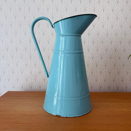 Vintage French Enamel pitcher jug water enameled blue 1206256 Fleamarketfrance