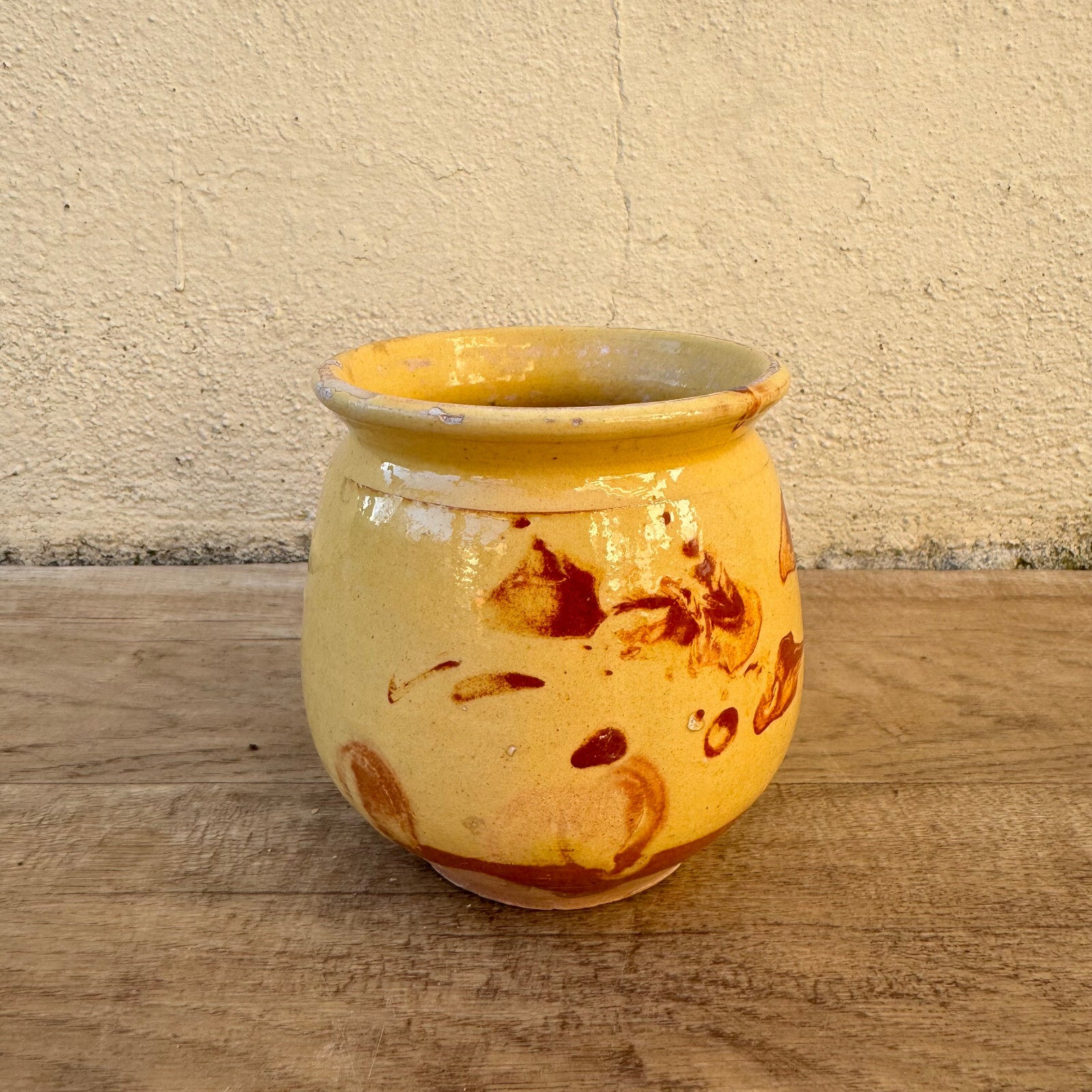 French Honey Pot Antique Glazed Terracotta Yellow Red circa 1900 12022511 Unmarked