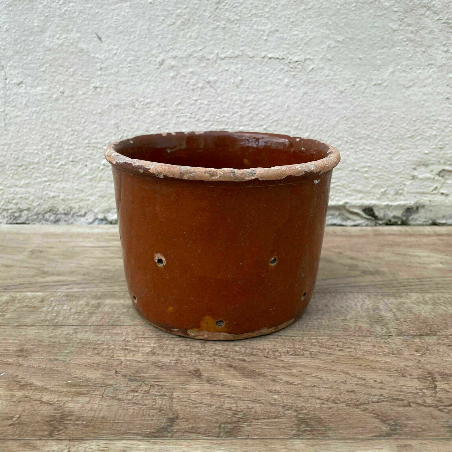 Vintage Antique glazed French Tan terracotta Cheese Faisselle Strainer 05112115 - Fleamarketfrance