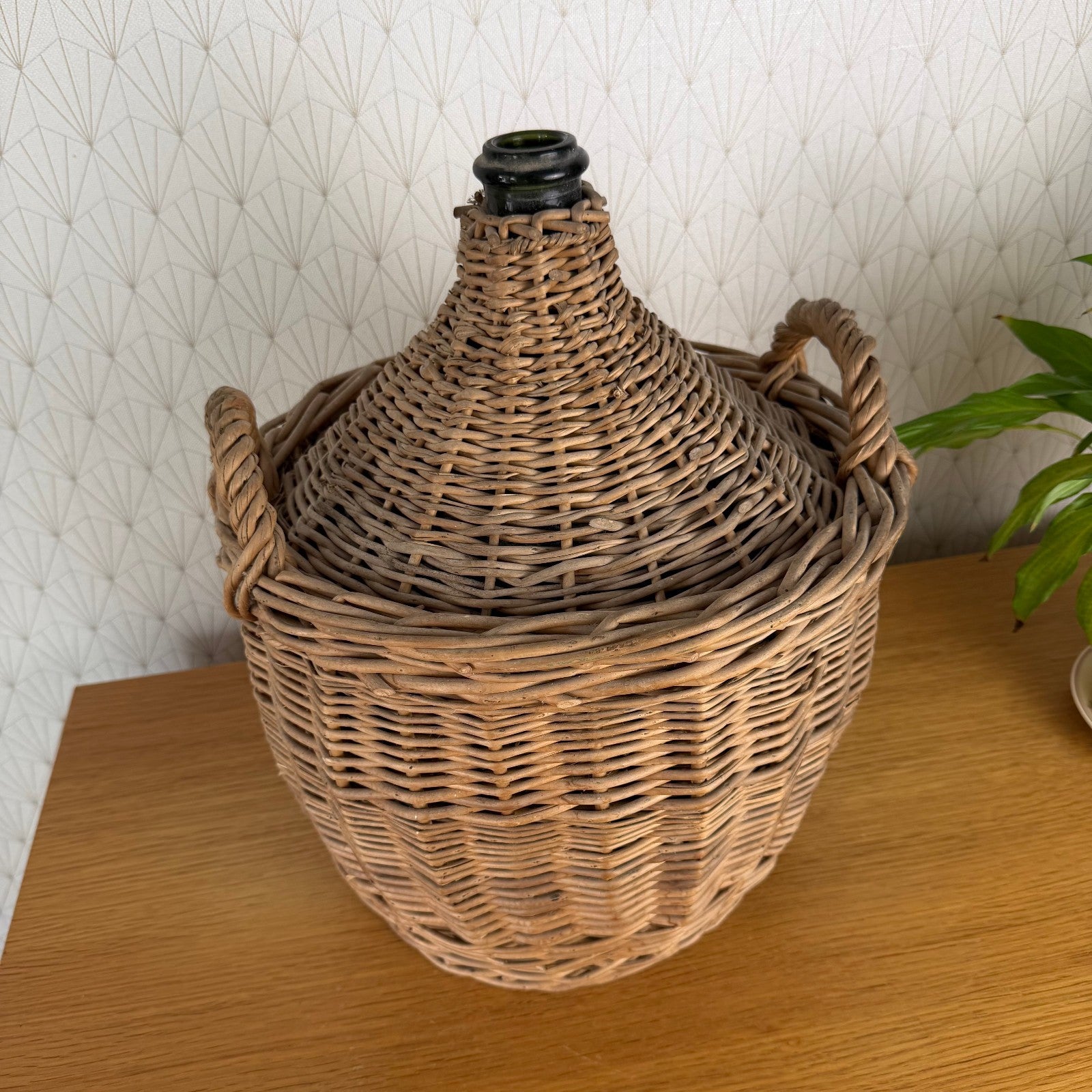French Dame Jeanne Vintage Demijohn Green Glass Wicker Basket Bottle 2910251 Fleamarketfrance : French vintage and antique decor