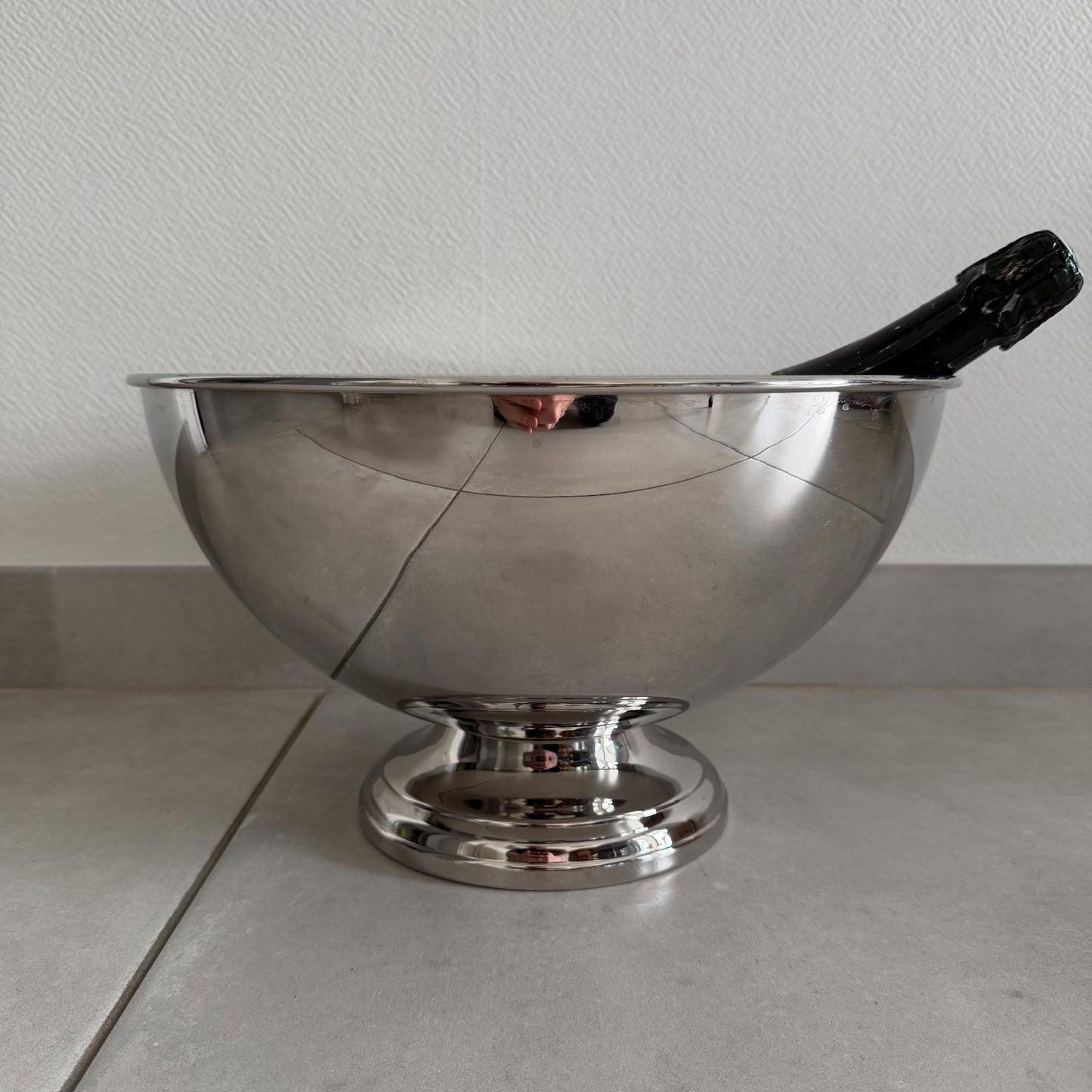 French Champagne Ice Bucket Stainless Steel Vintage Pedestal Bowl 0101261 Unbranded