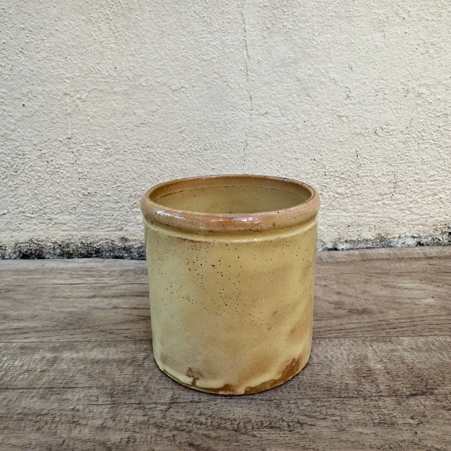 HANDMADE GLAZED YELLOW ANTIQUE FRENCH JAM CONFIT POT TERRACOTTA  0410236 - Fleamarketfrance