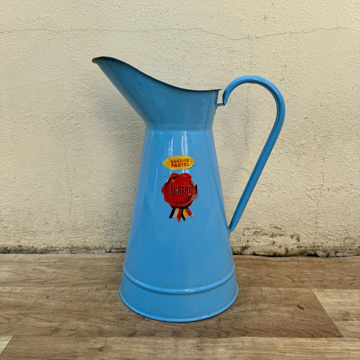 Vintage French Enamel pitcher jug water enameled blue with tags 1907241 - Fleamarketfrance