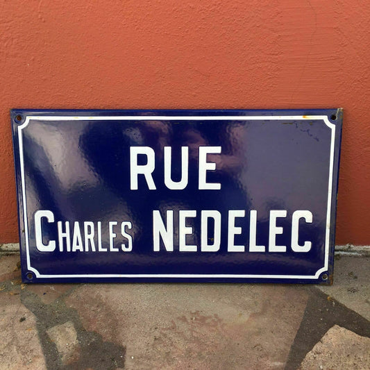 Vintage French Street Sign Rue Charles Nedelec Blue Enamel Metal Plaque Fleamarketfrance