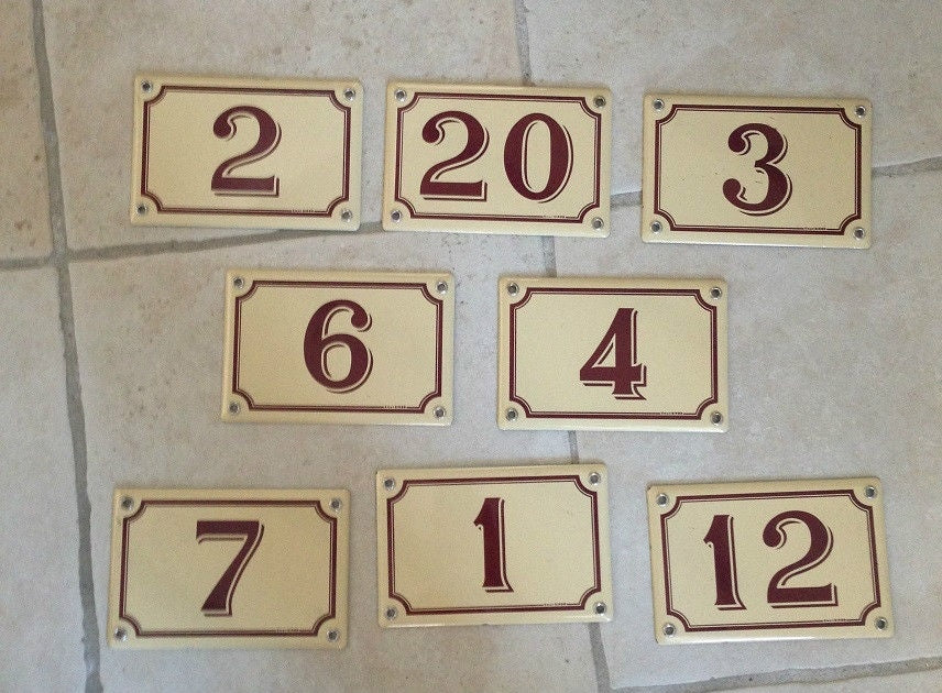 French Enamel House Numbers Street Door Numbers 2 20 3 6 4 7 1 12 7 Unbranded