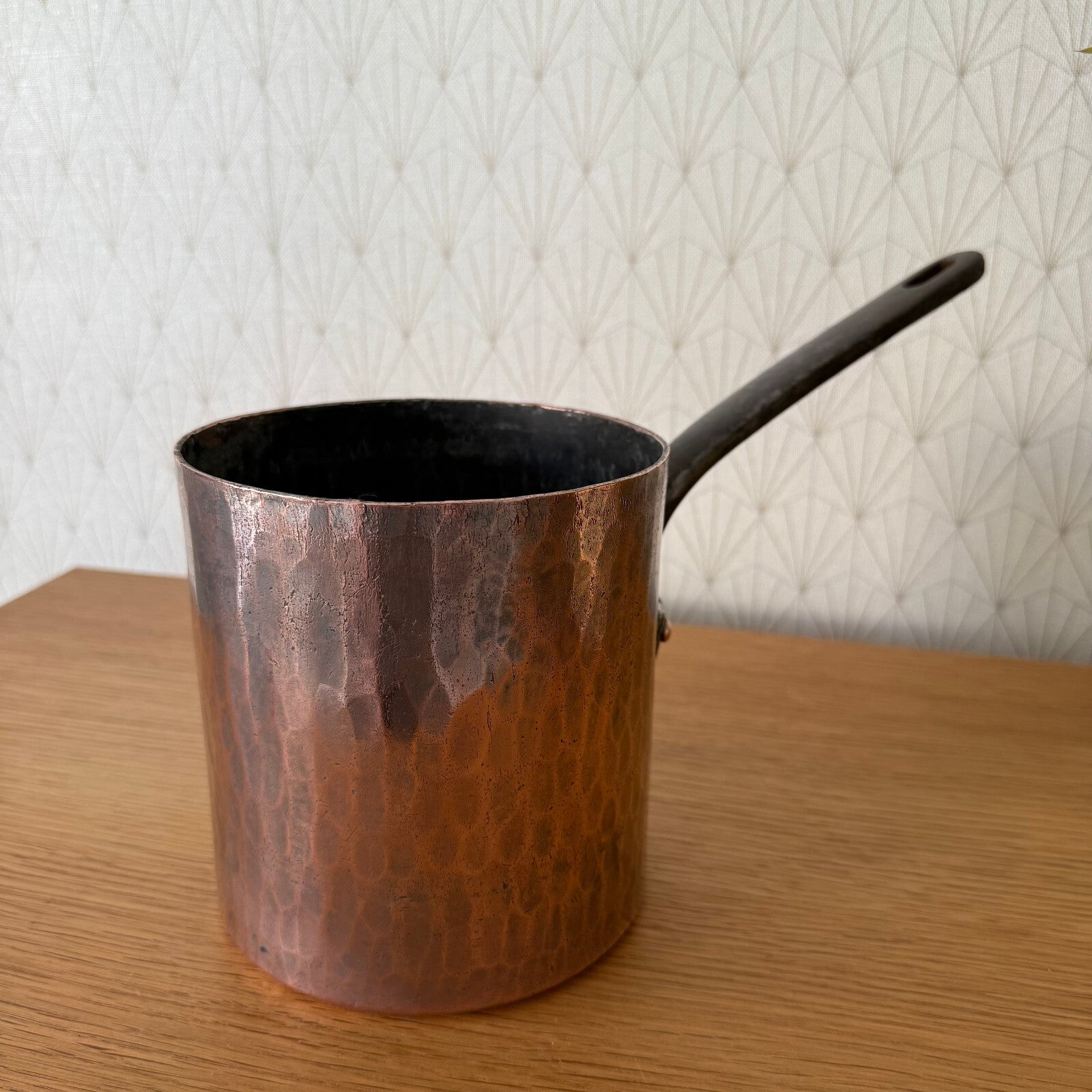 Antique French Copper Saucepan Tin Lined Hammered 14cm Vintage 2205254 Unbranded