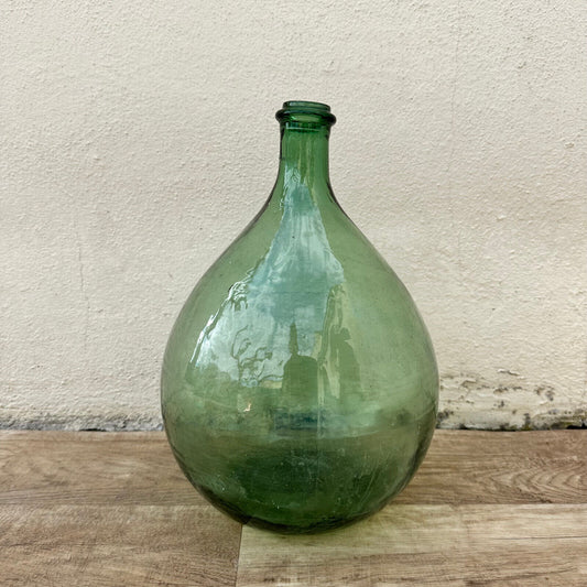 Old French Green Dame Jeanne Demi John Carboy Bottle bonbonne BLOWN 12" 1209242 - Fleamarketfrance