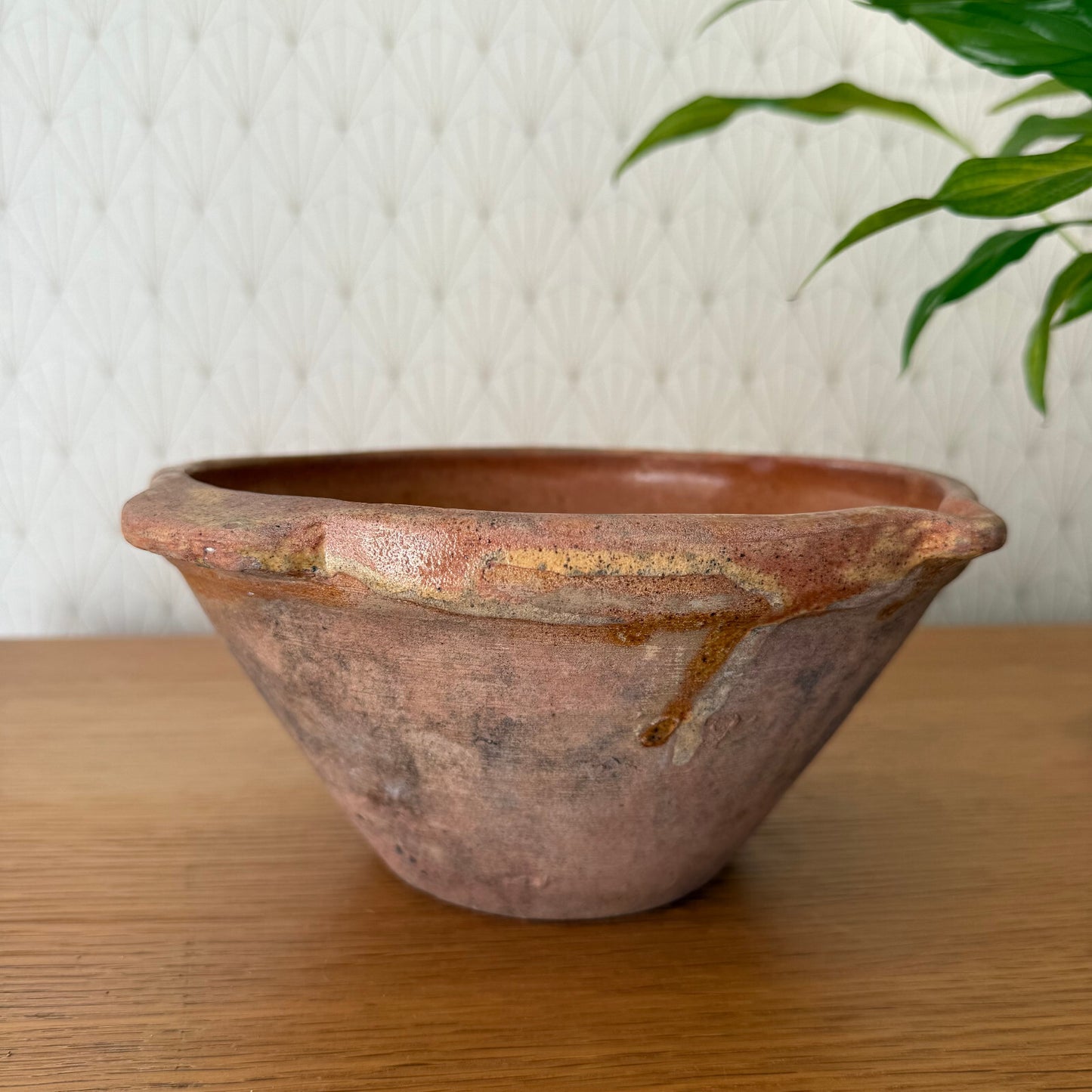 VINTAGE FRENCH GLAZED TERRACOTTA SALAD MIXING BOWL TERRINE TIAN 8 3/4" 2904254