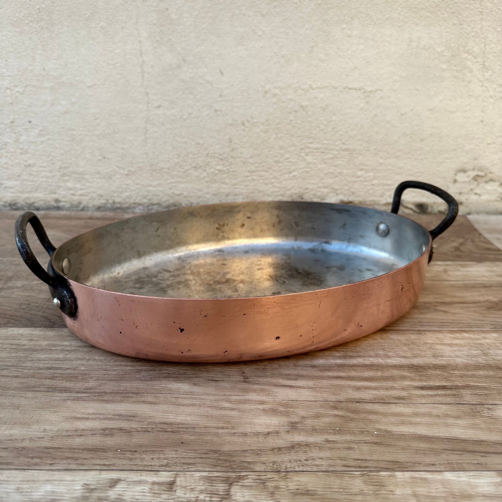 French Copper Gratin Pan Oval BOURGEAT Vintage Professional Cookware 2509244 Unbranded