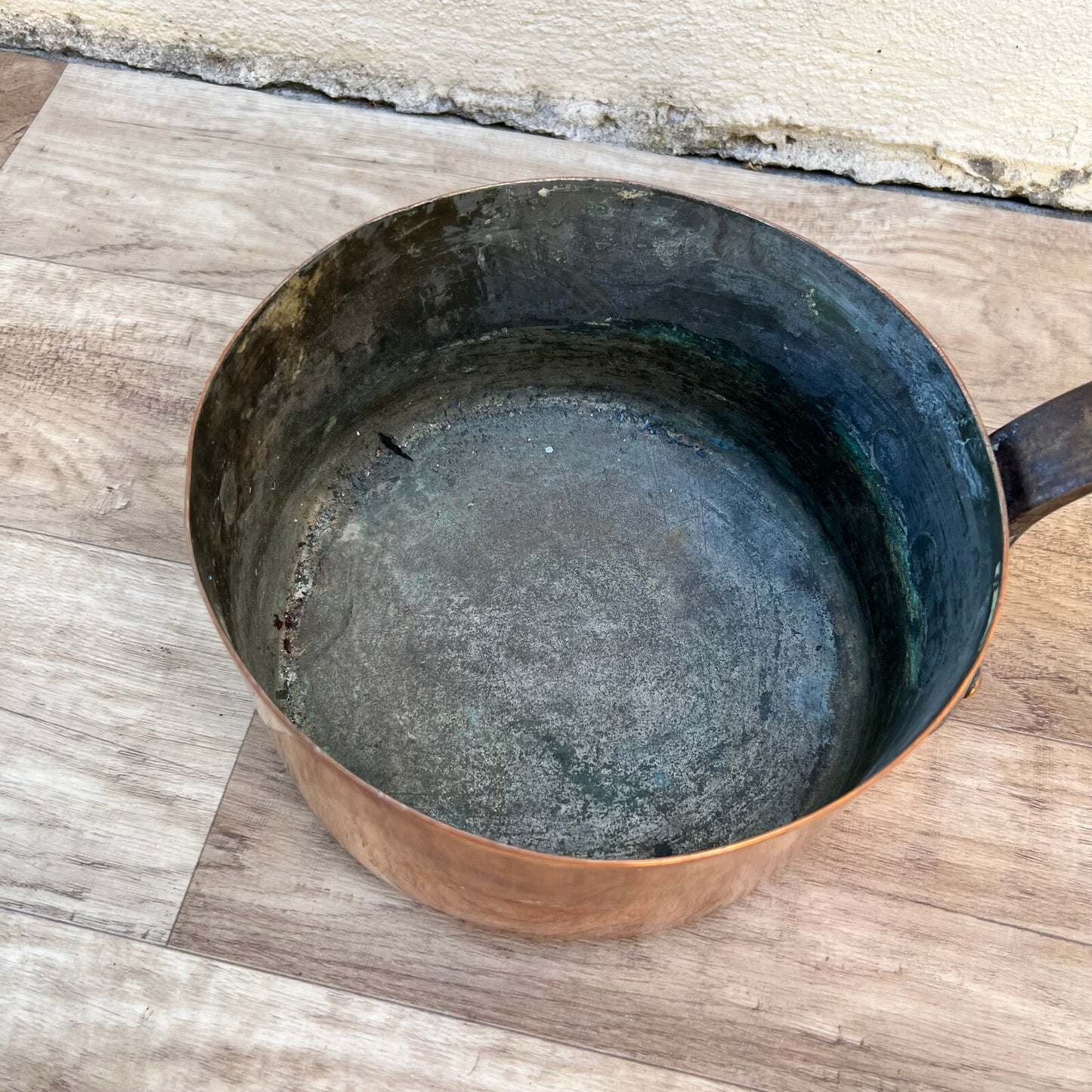 French Copper Saucepan Tin Lined Cast Iron Handle 8.25" Vintage 08082212 Unbranded