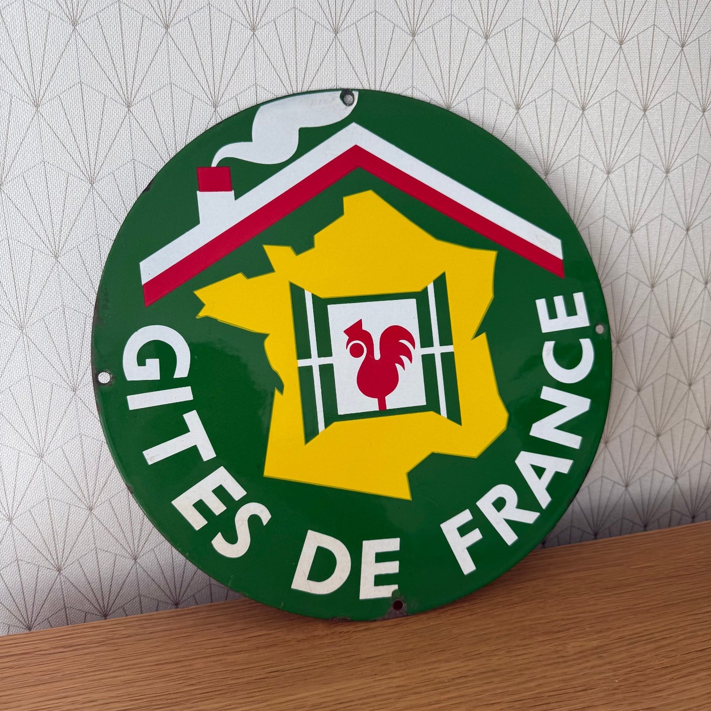 French Vintage Gites de France Enamel Street Sign Green Round 35cm 0809259 Fleamarketfrance : French vintage and antique decor