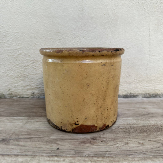 HANDMADE GLAZED BEIGE YELLOW ANTIQUE FRENCH JAM POT CONFIT 0503258 - Fleamarketfrance