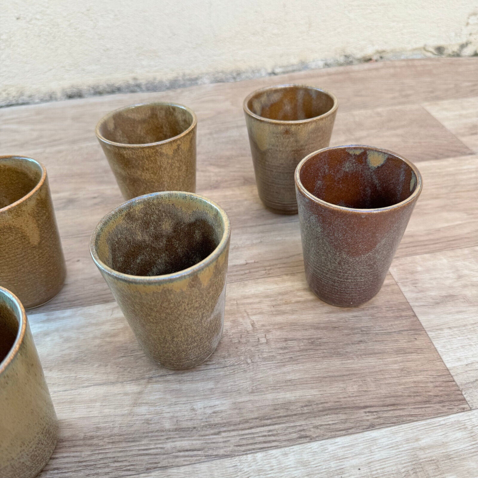 set of 6 GRESPOTS DIGOIN French VINTAGE STONEWARE cups glasses 1201254 - Fleamarketfrance