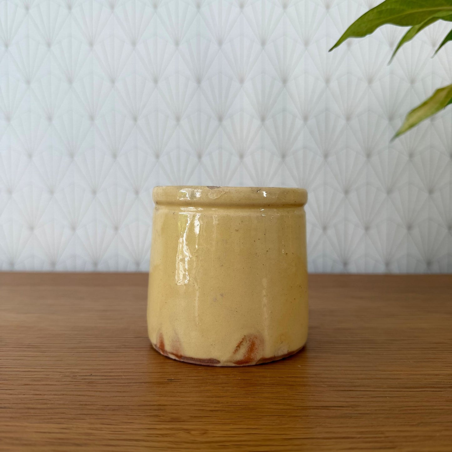 French Jam Pot Yellow Glazed Terracotta Crock Antique 1006261 Unmarked