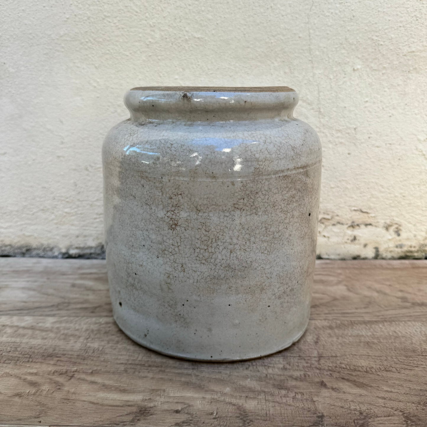 Antique French Confit Pot Grey Stoneware Handmade 8" 1810236 Unmarked