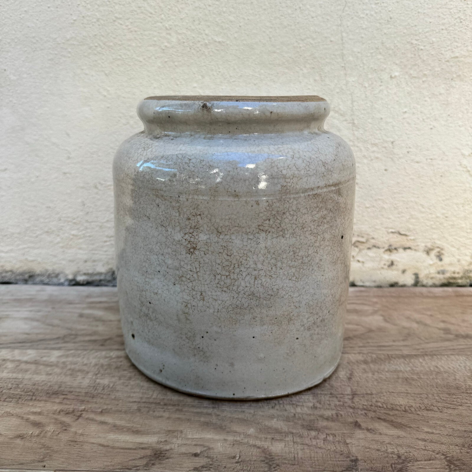 Antique French Confit Pot Grey Stoneware Handmade 8" 1810236 Unmarked