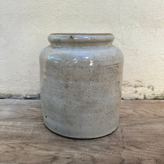 Antique French Confit Pot Grey Stoneware Handmade 8" 1810236 Unmarked