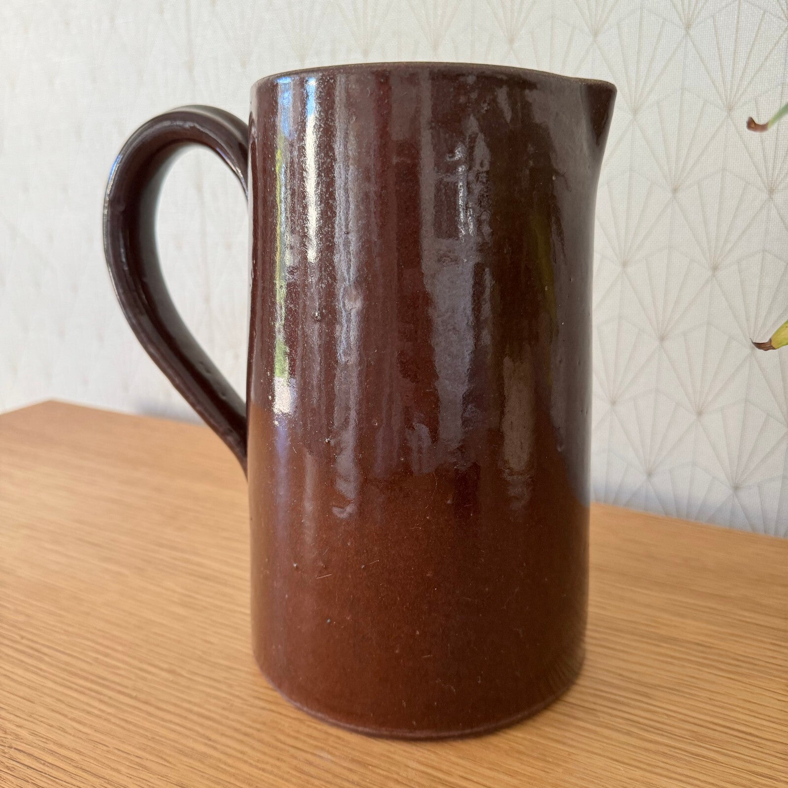 Vintage French Pottery Pitcher Brown Ceramic Jug Handmade 1950s 1904241 Unmarked