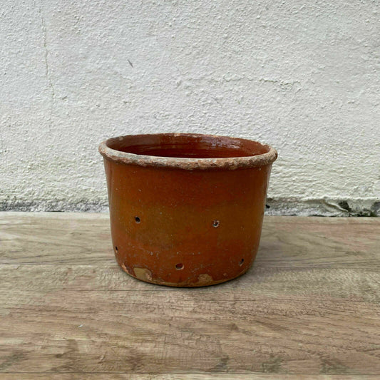 Vintage Antique glazed French Tan terracotta Cheese Faisselle Strainer 05112116 - Fleamarketfrance