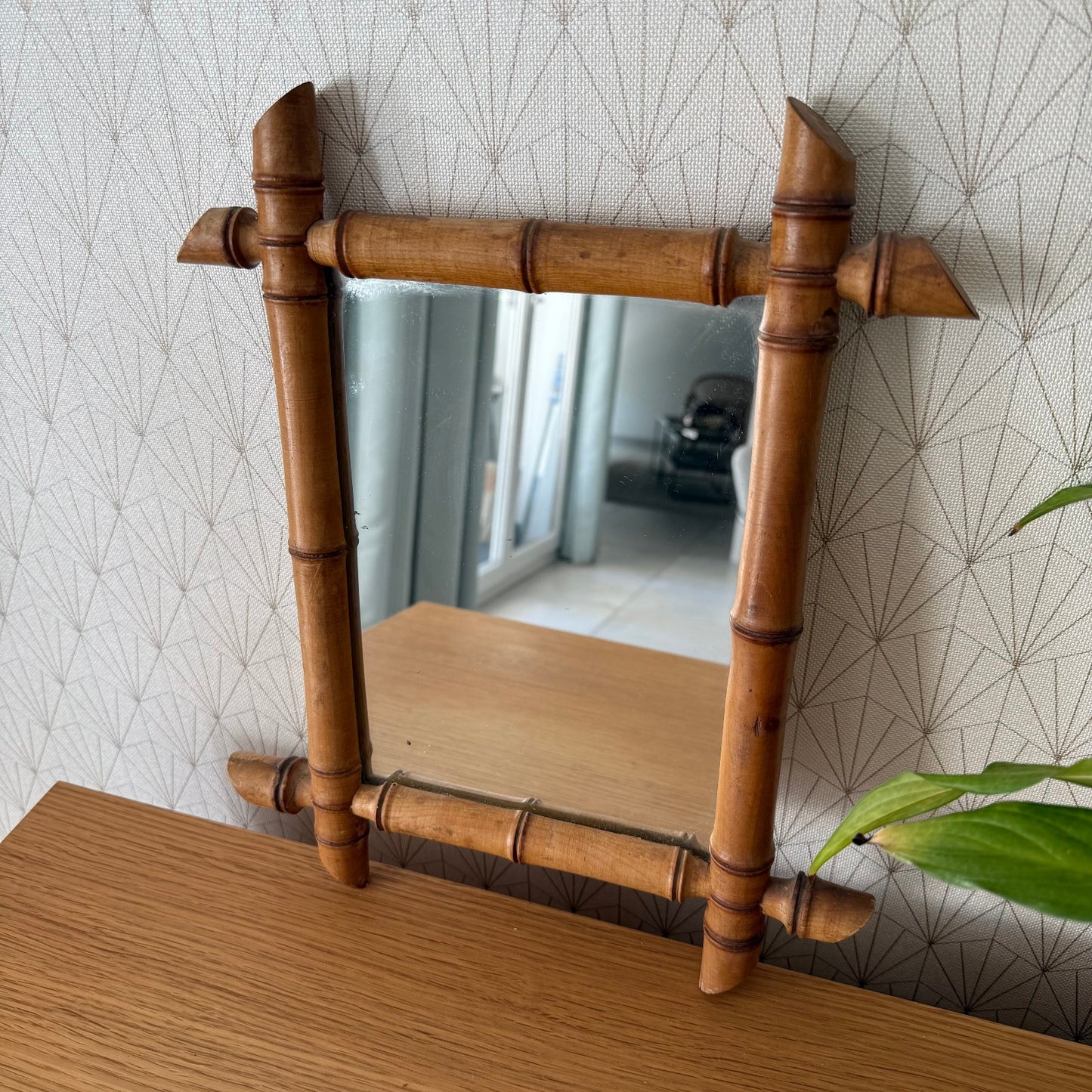 Vintage French wood faux bamboo WALL-HANGING MIRROR 03072511 Fleamarketfrance