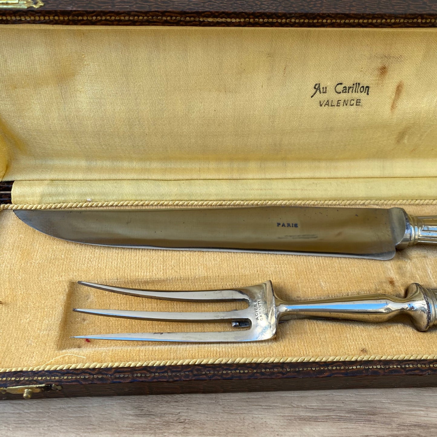 Antique French Silver Plated Carving Set Au Carillon Paris Case 1409244 Fleamarketfrance
