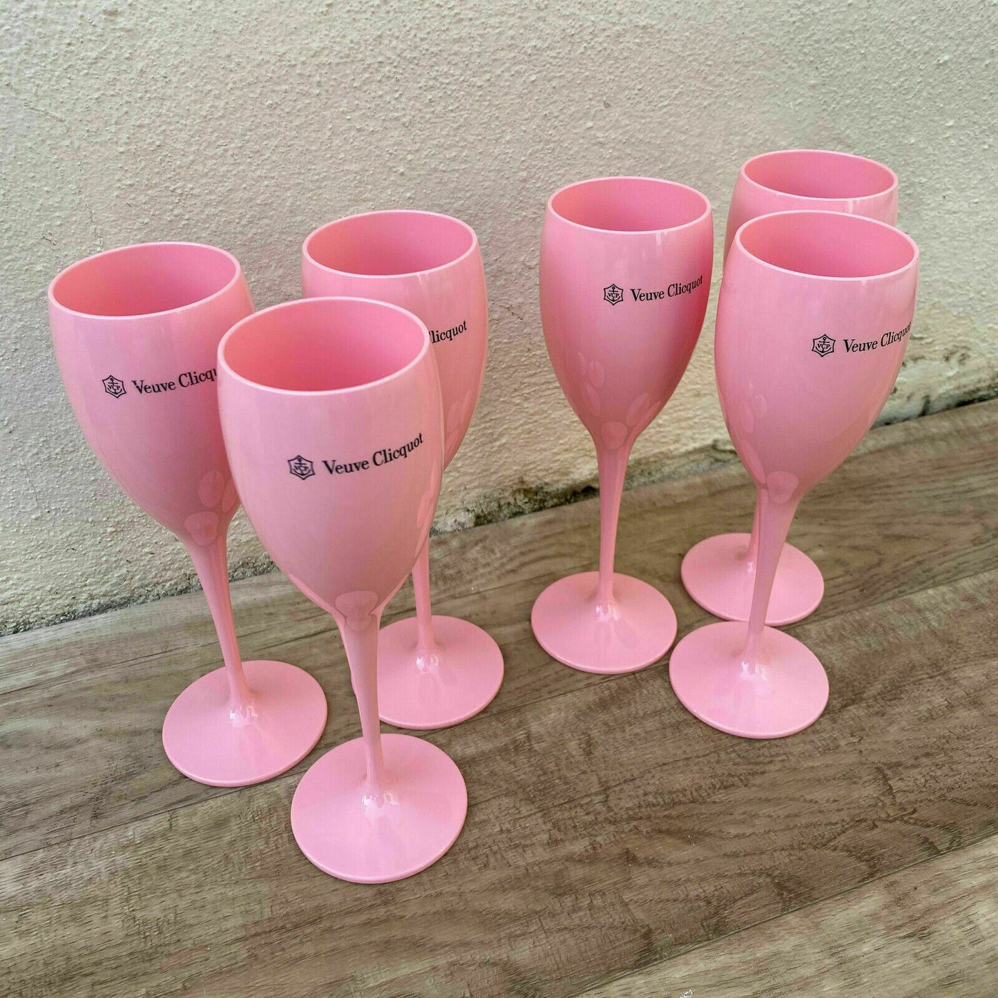 Veuve Clicquot Pink Champagne Flutes Set 6 Rose Glasses New 0707261 Veuve Cliquot Clicquot