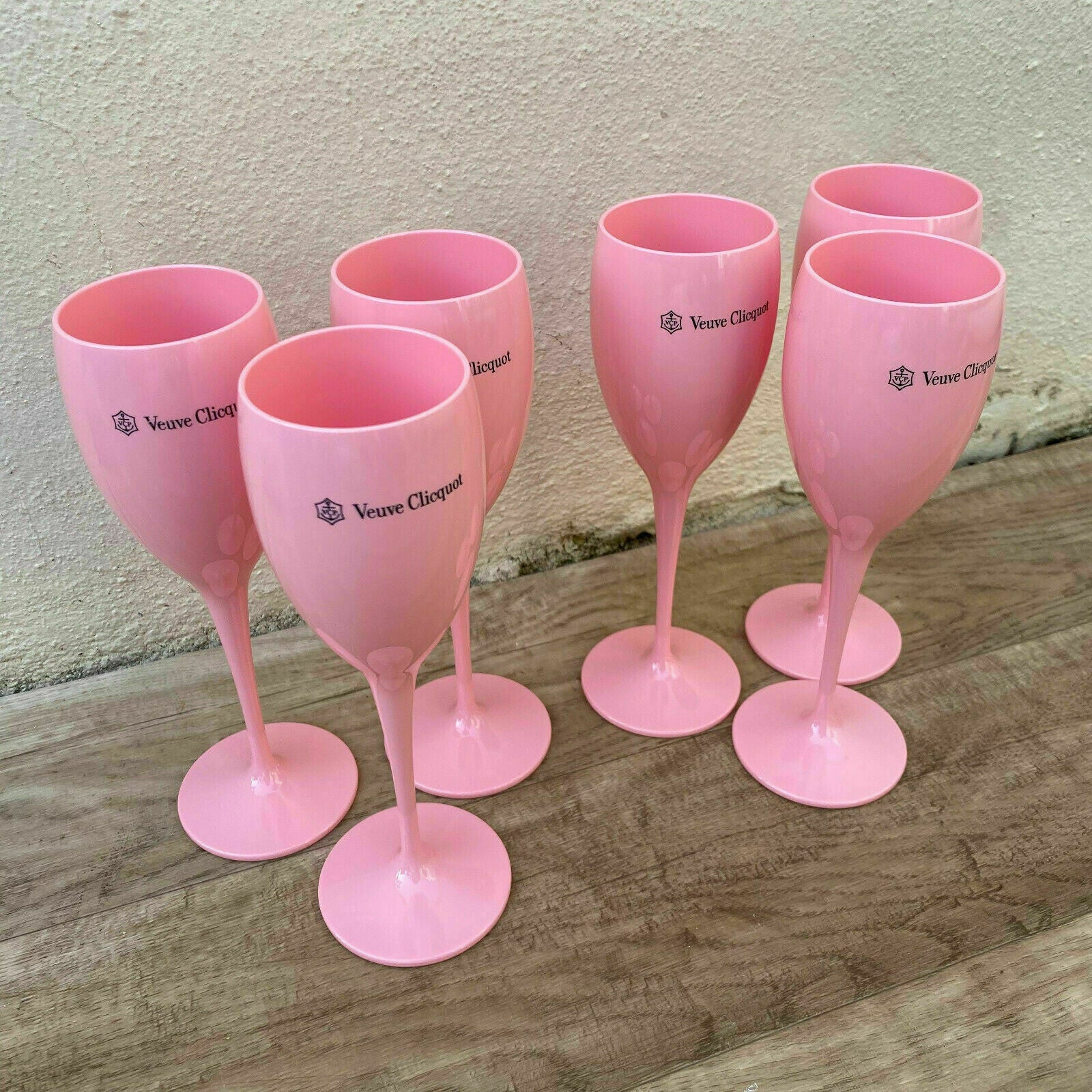 Veuve Clicquot Pink Champagne Flutes Set 6 Rose Glasses New 0707261 Veuve Cliquot Clicquot