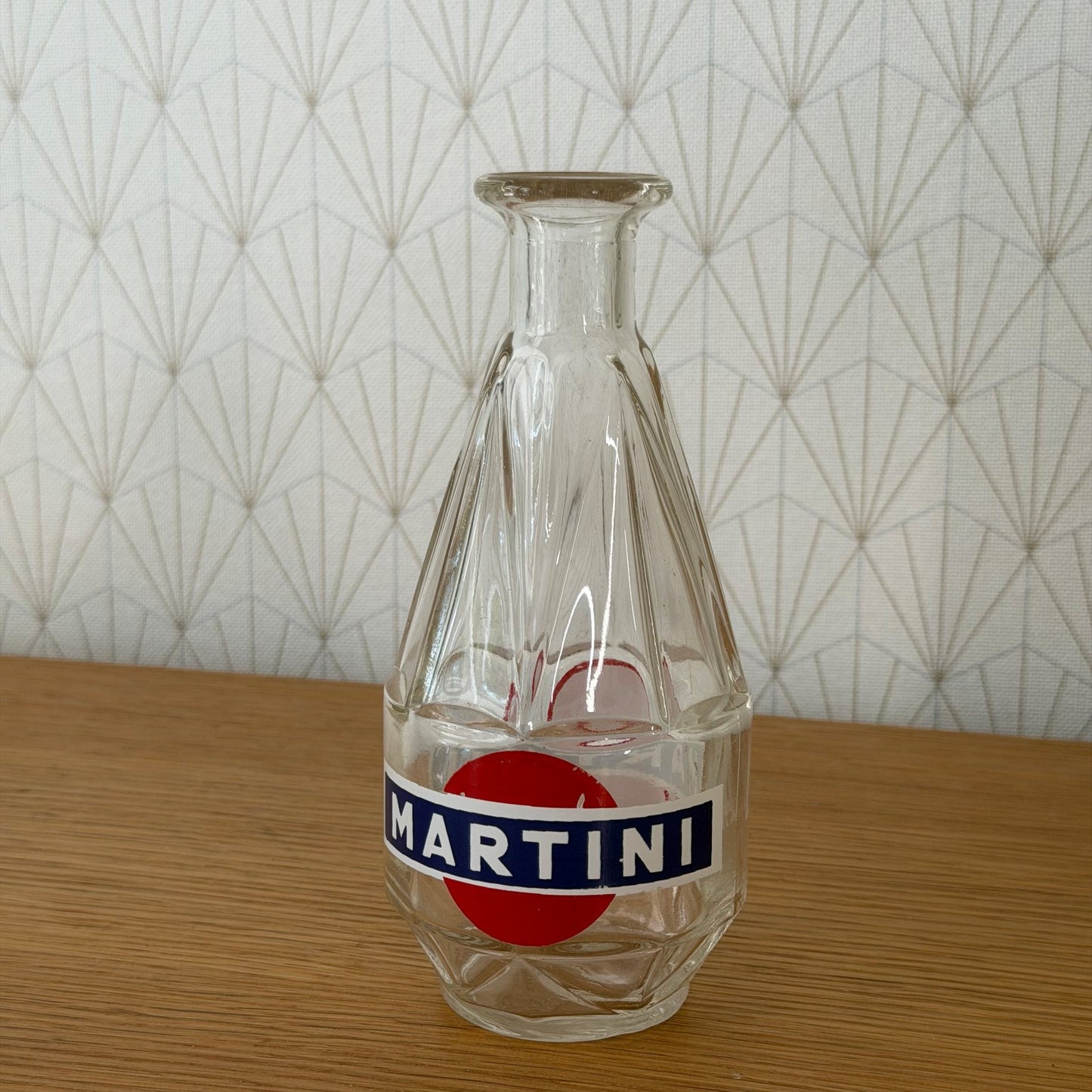 French Martini promotional glass carafe showing faceted lower body and tapered neck