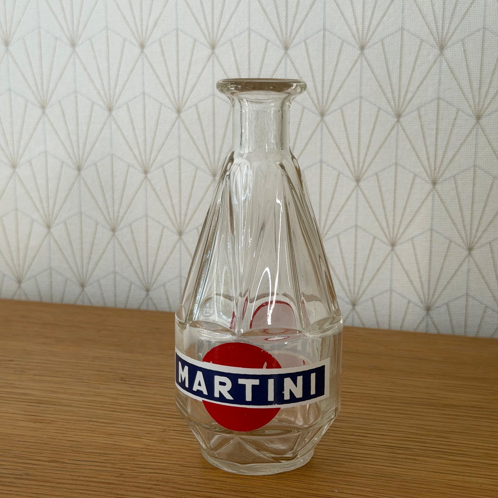 French Martini promotional glass carafe showing faceted lower body and tapered neck