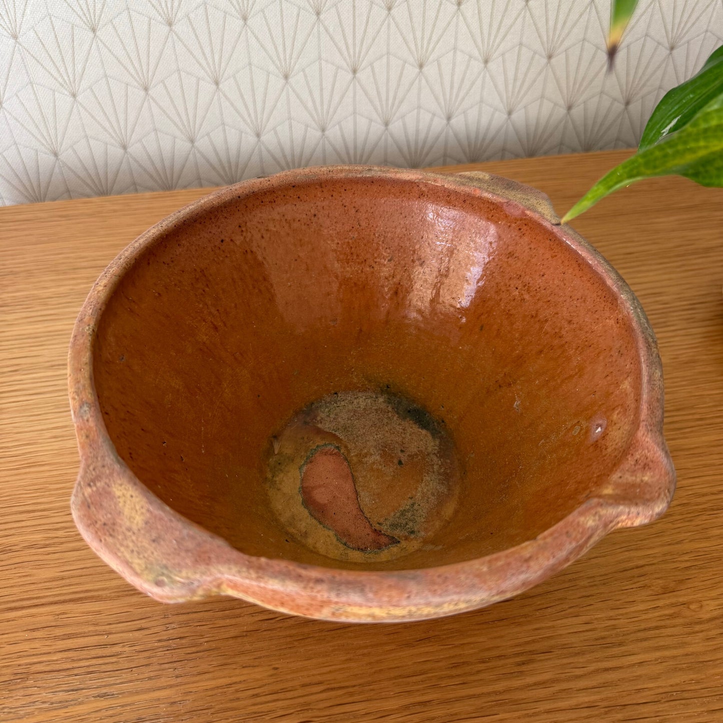 VINTAGE FRENCH GLAZED TERRACOTTA SALAD MIXING BOWL TERRINE TIAN 8 3/4" 2904254