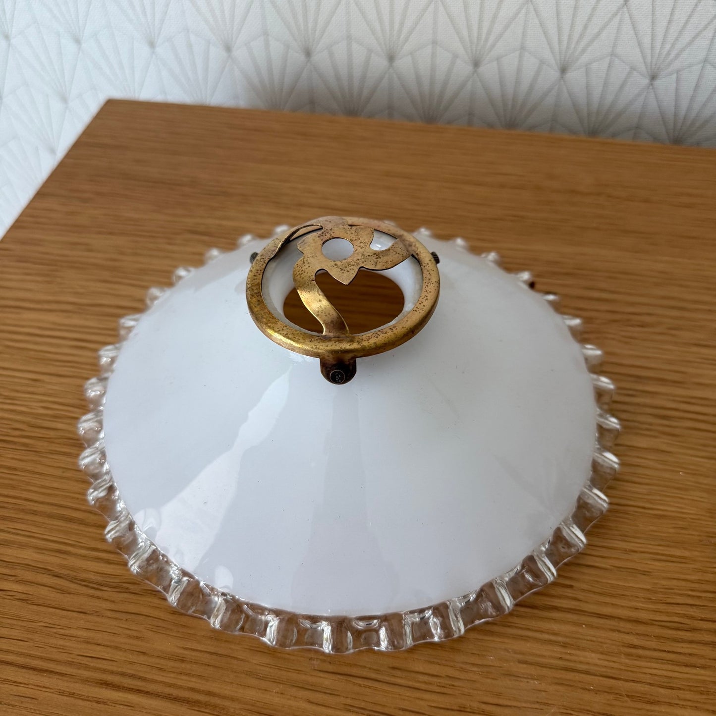 Vintage French Pendant Light Shade Opaline Art Deco Porcelain 2708253