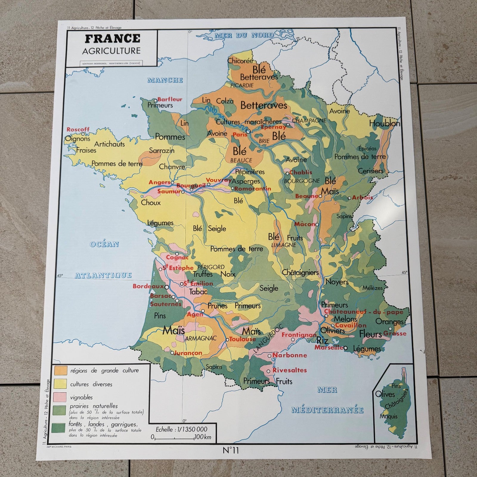 Vintage French Educational School Map Poster Agriculture Fishing 20082633 Fleamarketfrance