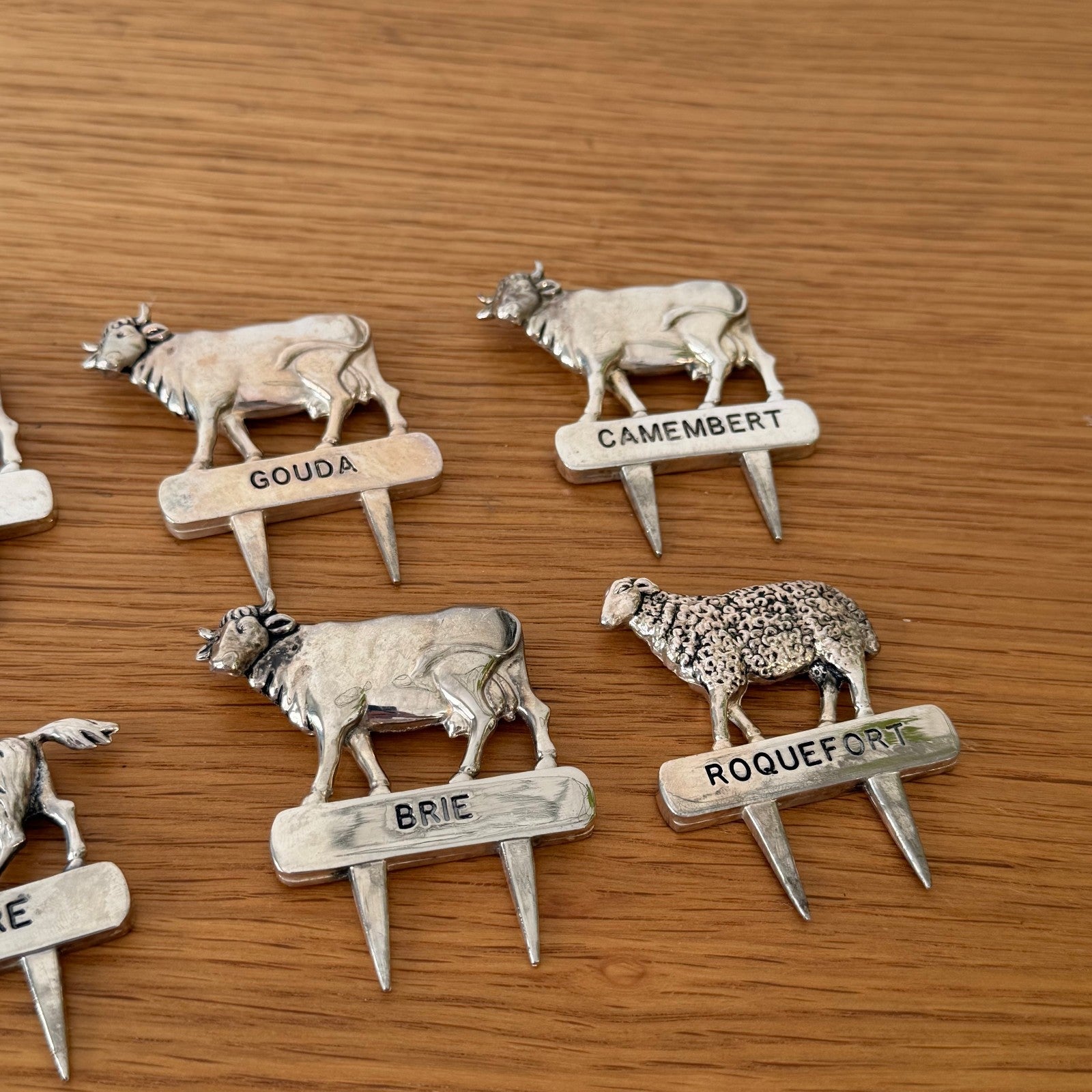 Vintage French Silverplate Cheese Markers Flags Tags Set of 6 10062617 Unbranded