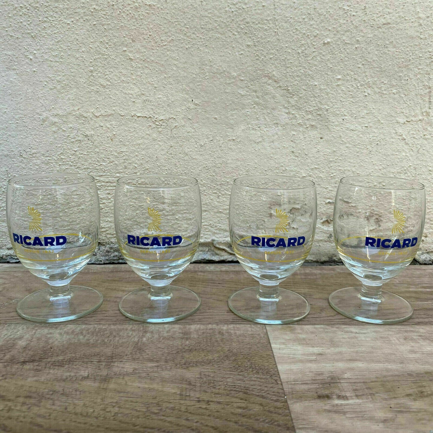 Vintage French Ricard Pastis Glasses Set of 4 Sunburst Logo Stemware 1001252 Ricard