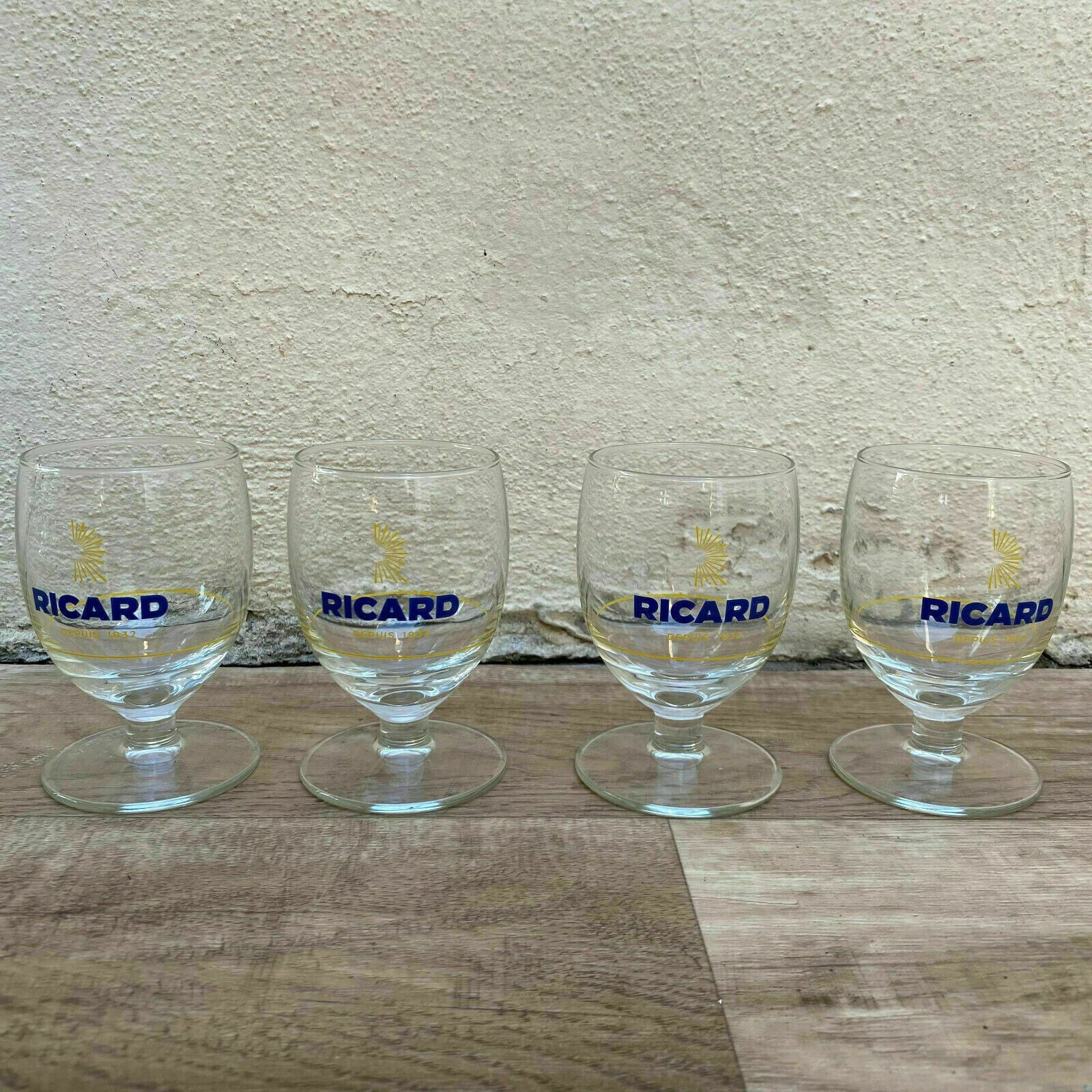 Vintage French Ricard Pastis Glasses Set of 4 Sunburst Logo Stemware 1001252 Ricard