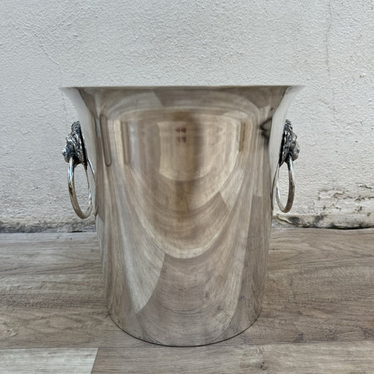 Vintage French Champagne Silverplate Ice Bucket Cooler Lion Head Handles 1012244 - Fleamarketfrance