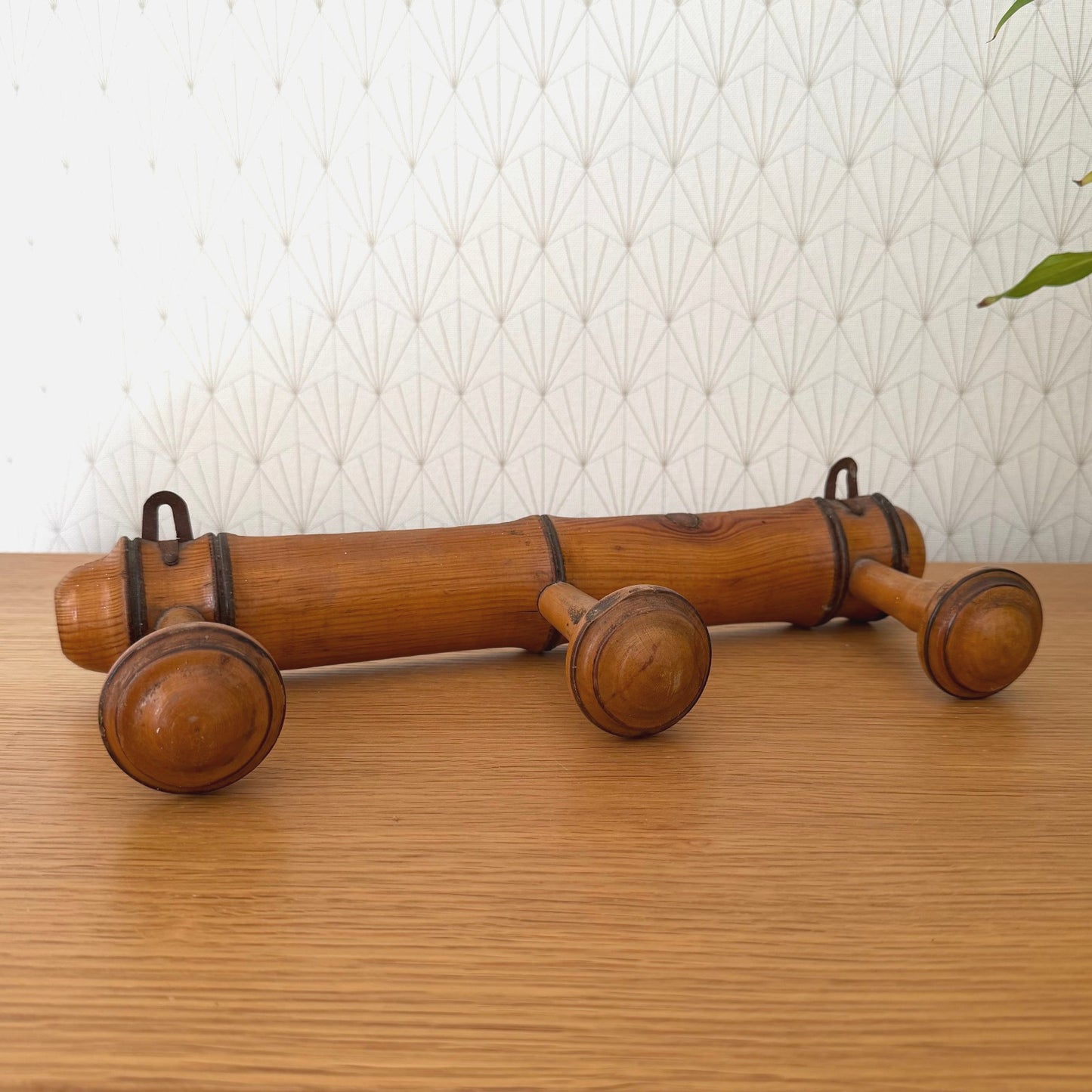 Antique French Coat Hook Hat 3 Pegs Hanger Faux Bamboo rack 0810251