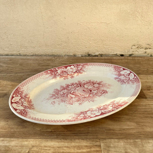 Vintage RARE French  Sarreguemines Jardiniere Roses plate tray pink 1712228 - Fleamarketfrance