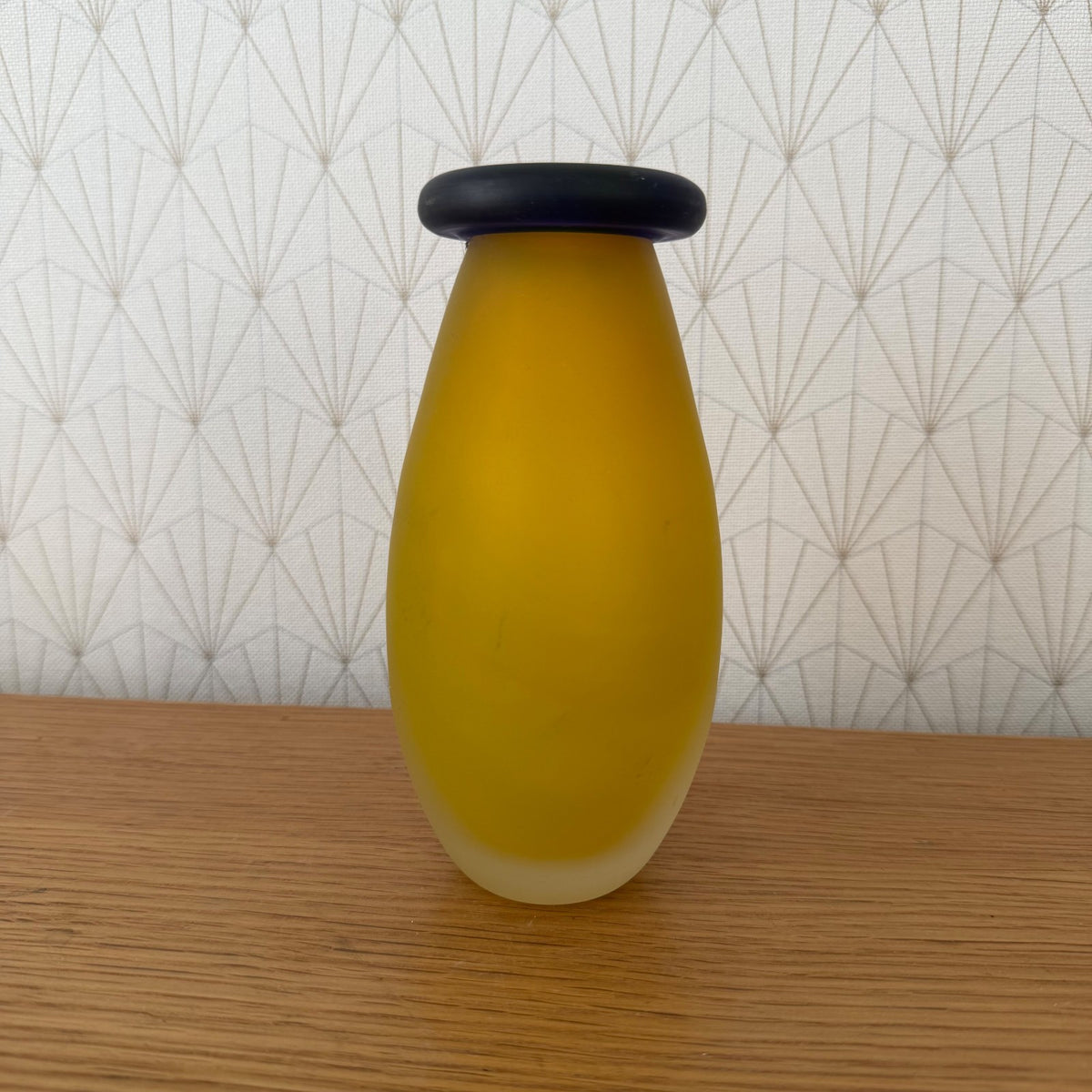 Satin Glass Soliflore Vase Yellow Blue Mid-Century French 04092625