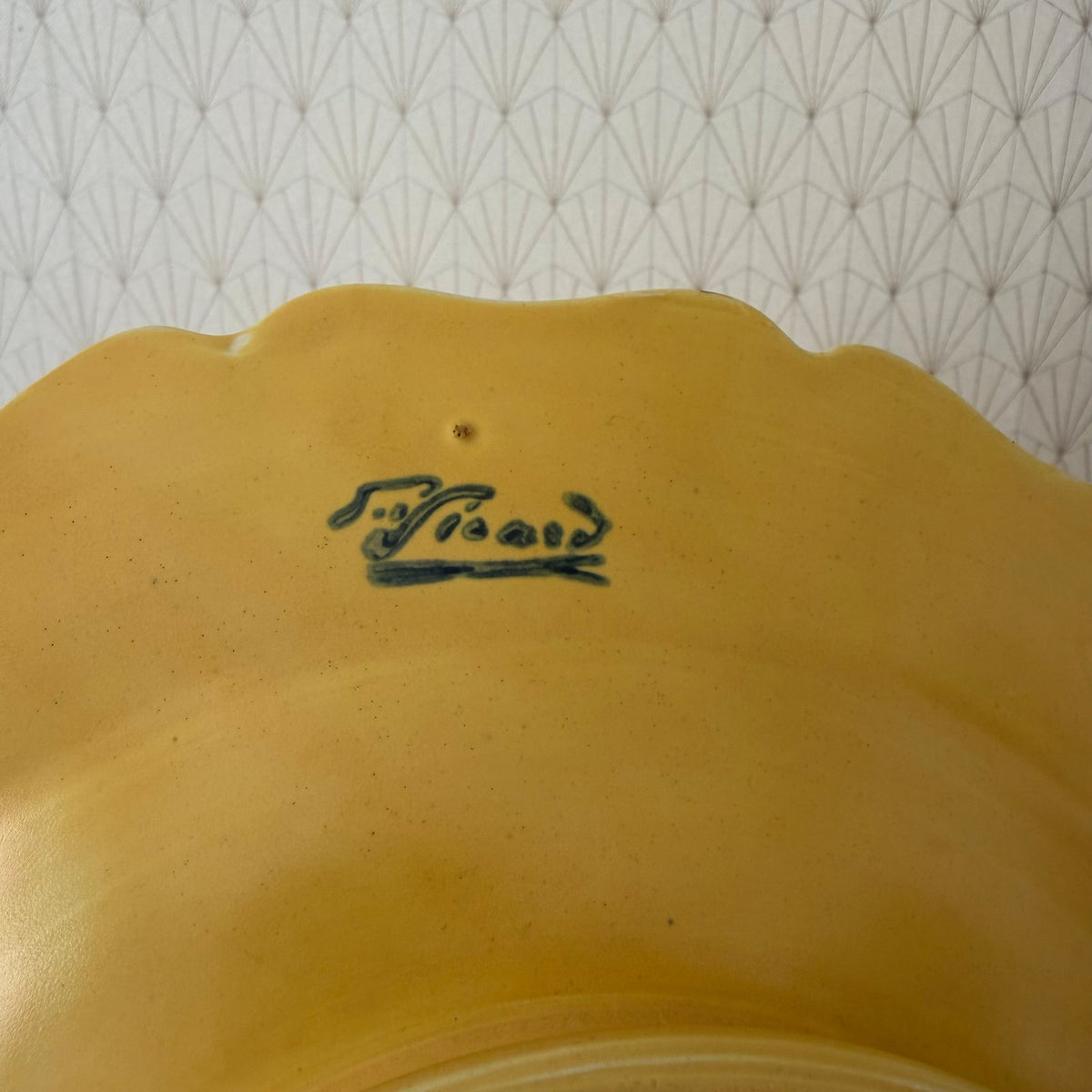 Vintage French Provencal Yellow Plate Sicard Footed Ceramic 0708263 Unmarked