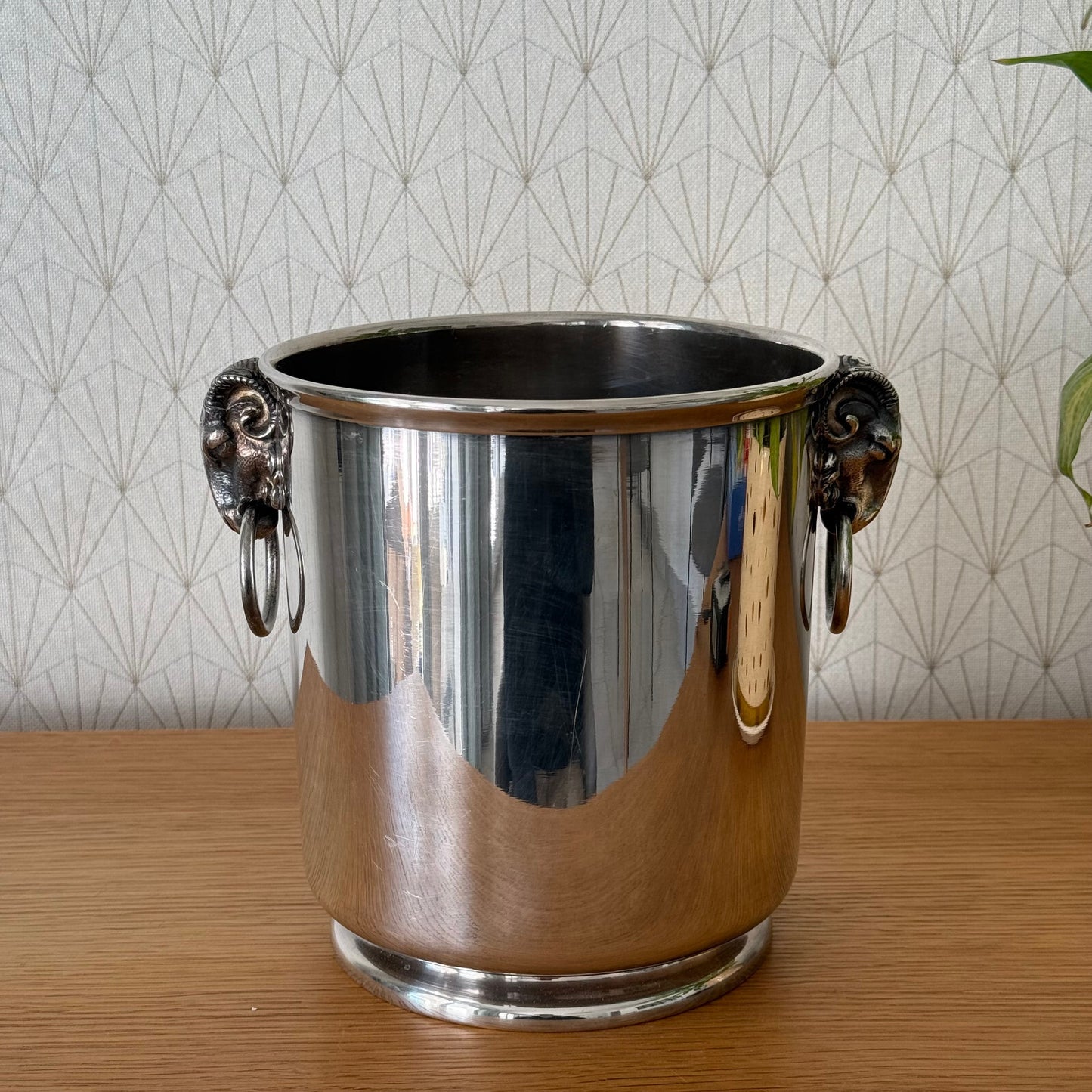 Vintage French Champagne Silverplate Ice Bucket Cooler Ram Head Handles 2704257
