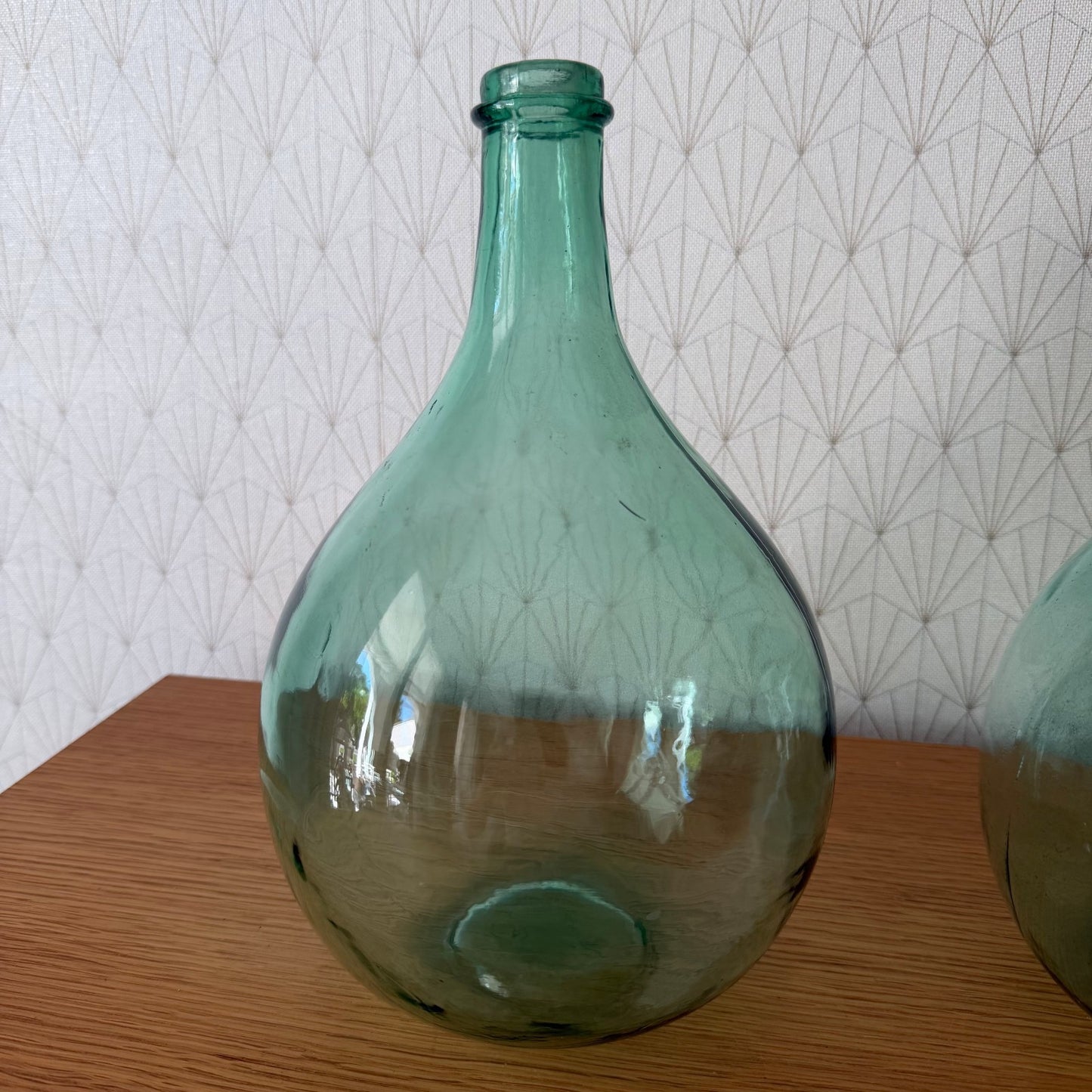 Set 2 French Demijohn Dame Jeanne Green Light Glass Bottles 2505263 Fleamarketfrance