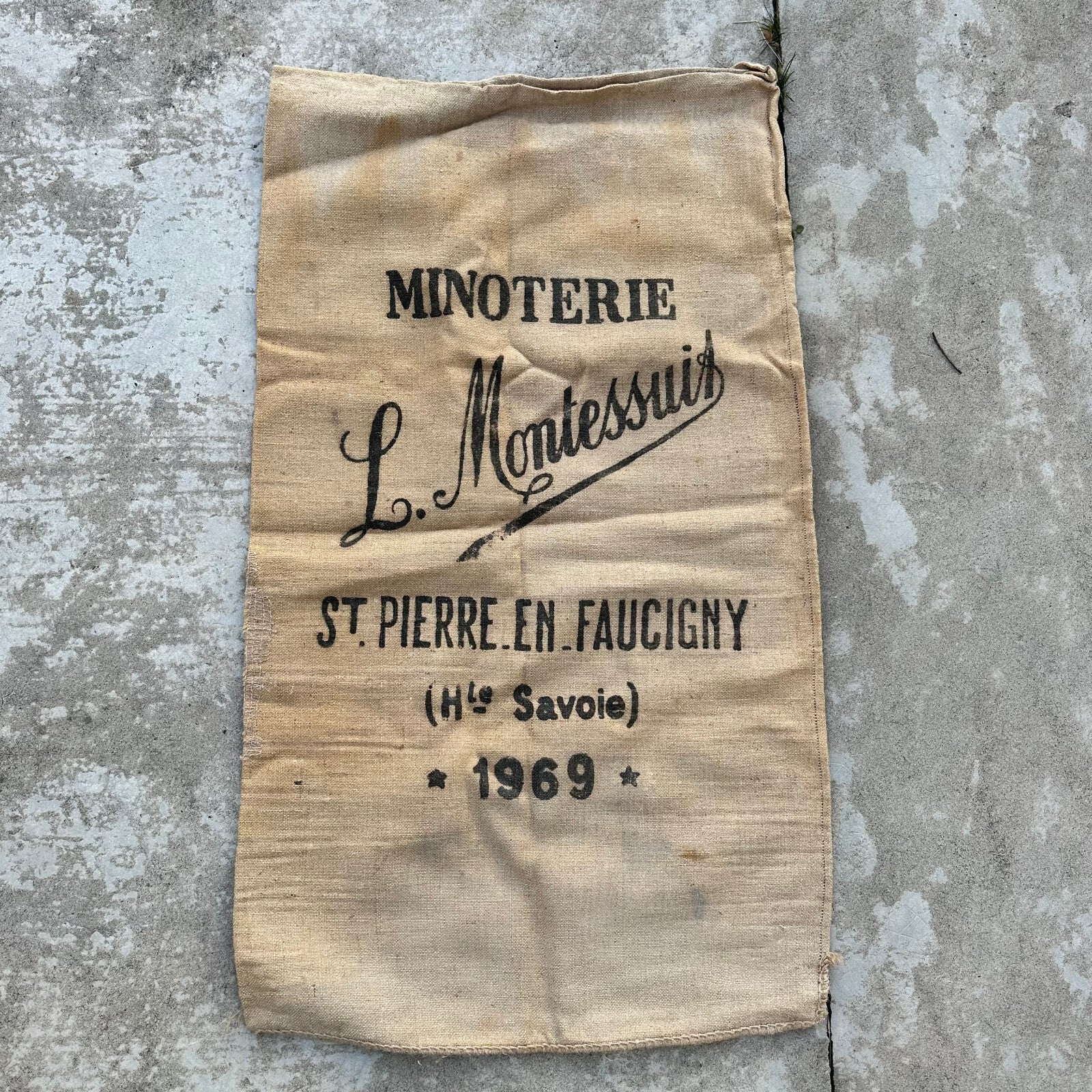 Vintage French Grain Sack Minoterie Montessus 1969 Linen Flour Sack 1710243 Unbranded